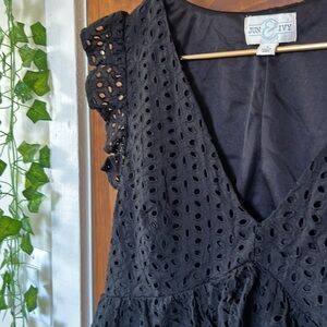 JUN & IVY Eyelet Lace Ruffled Babydoll Cottagecore Top with in Black | L